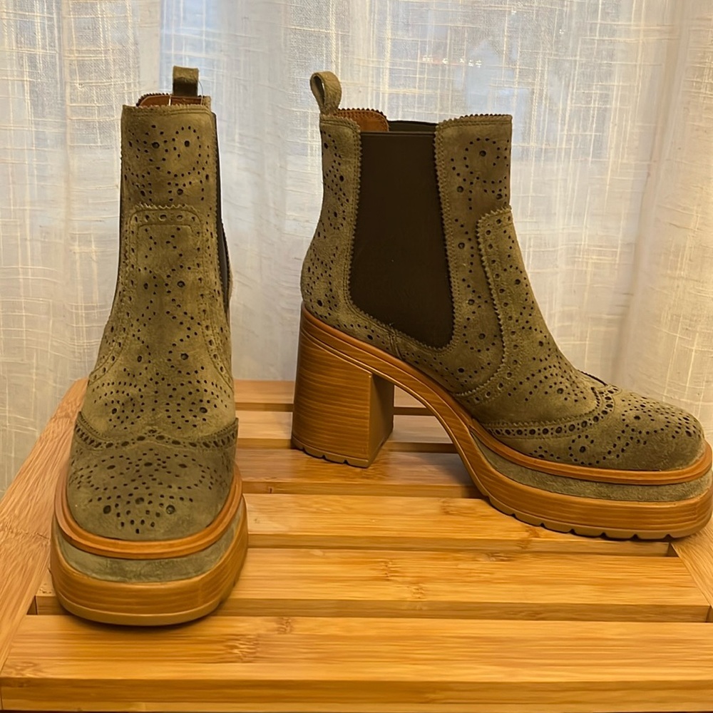 NEW PONS QUINTANA Made In Spain Suede Olive Green Olivia Platform Bootie